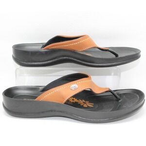 Aerosoft Original Comfort Tan Black Thong Wedge Sandals Womens Size 39 8
